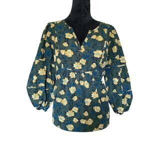 Sonoma Dark Floral Corduroy Shirt Women 0X Plus Size Balloon Sleeves Peasant Top